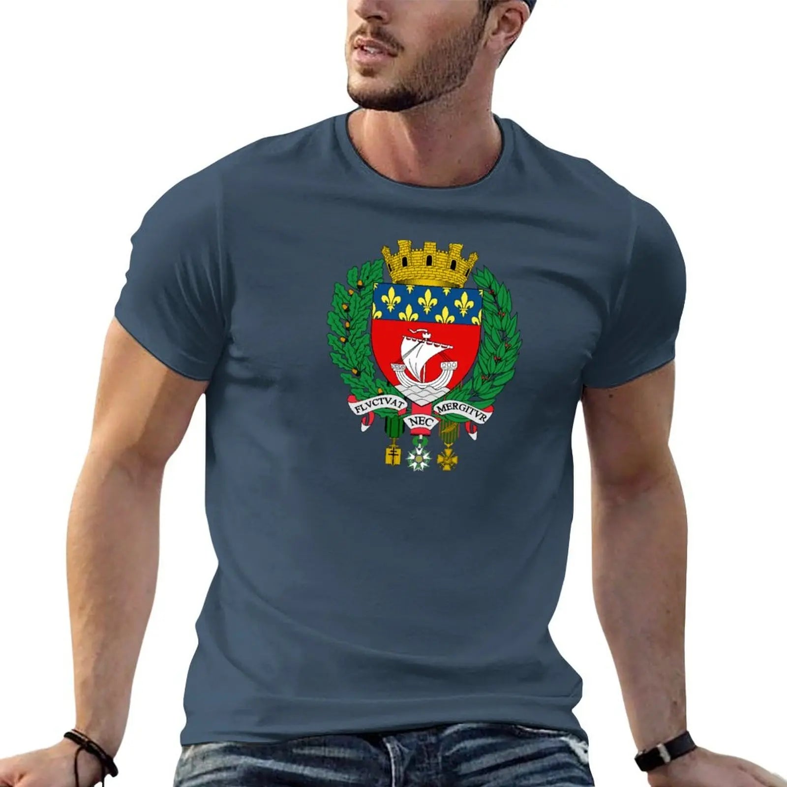T-shirt Homme Blason de Paris – Coton Confortable – Style Vintage – Manches Courtes