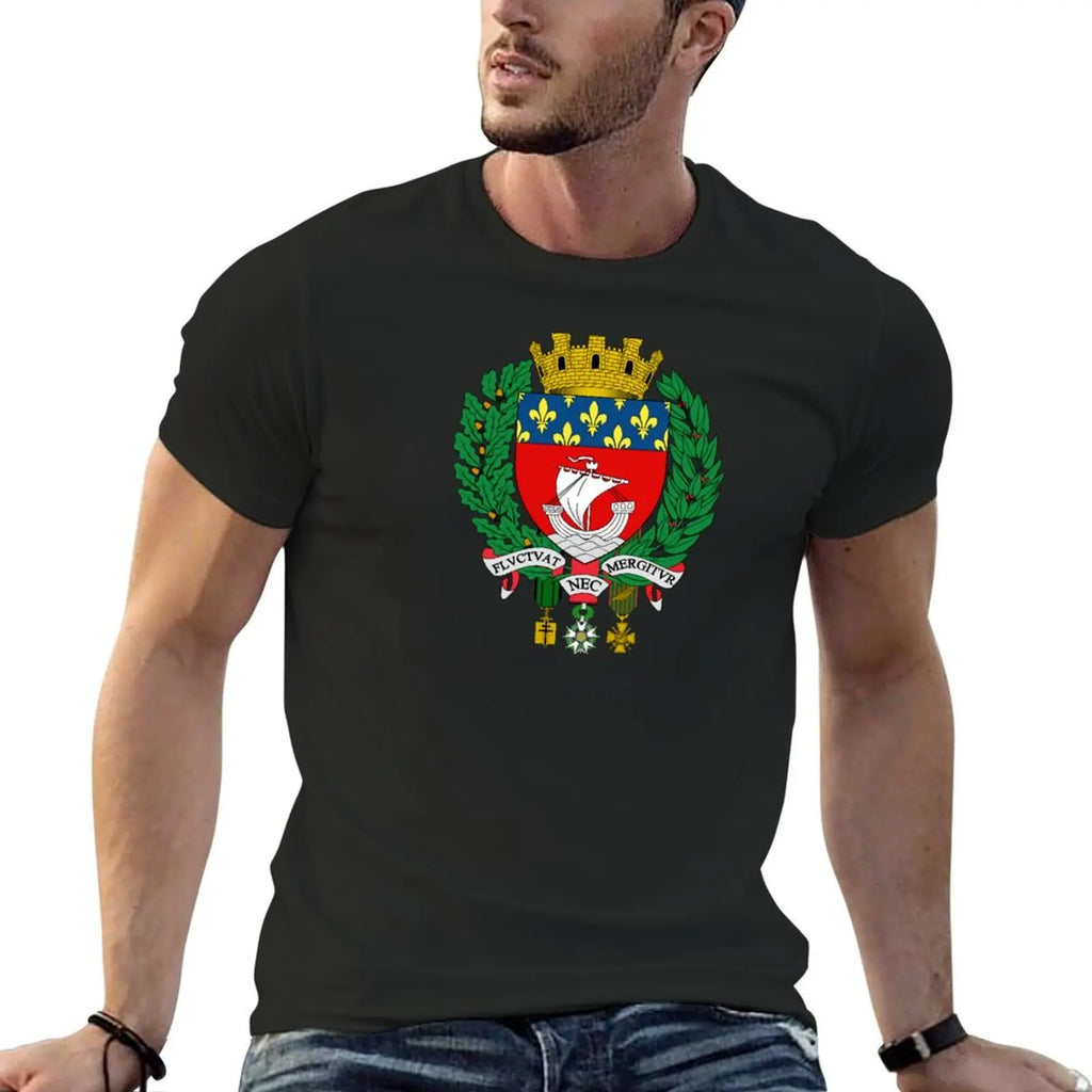 T-shirt Homme Blason de Paris – Coton Confortable – Style Vintage – Manches Courtes