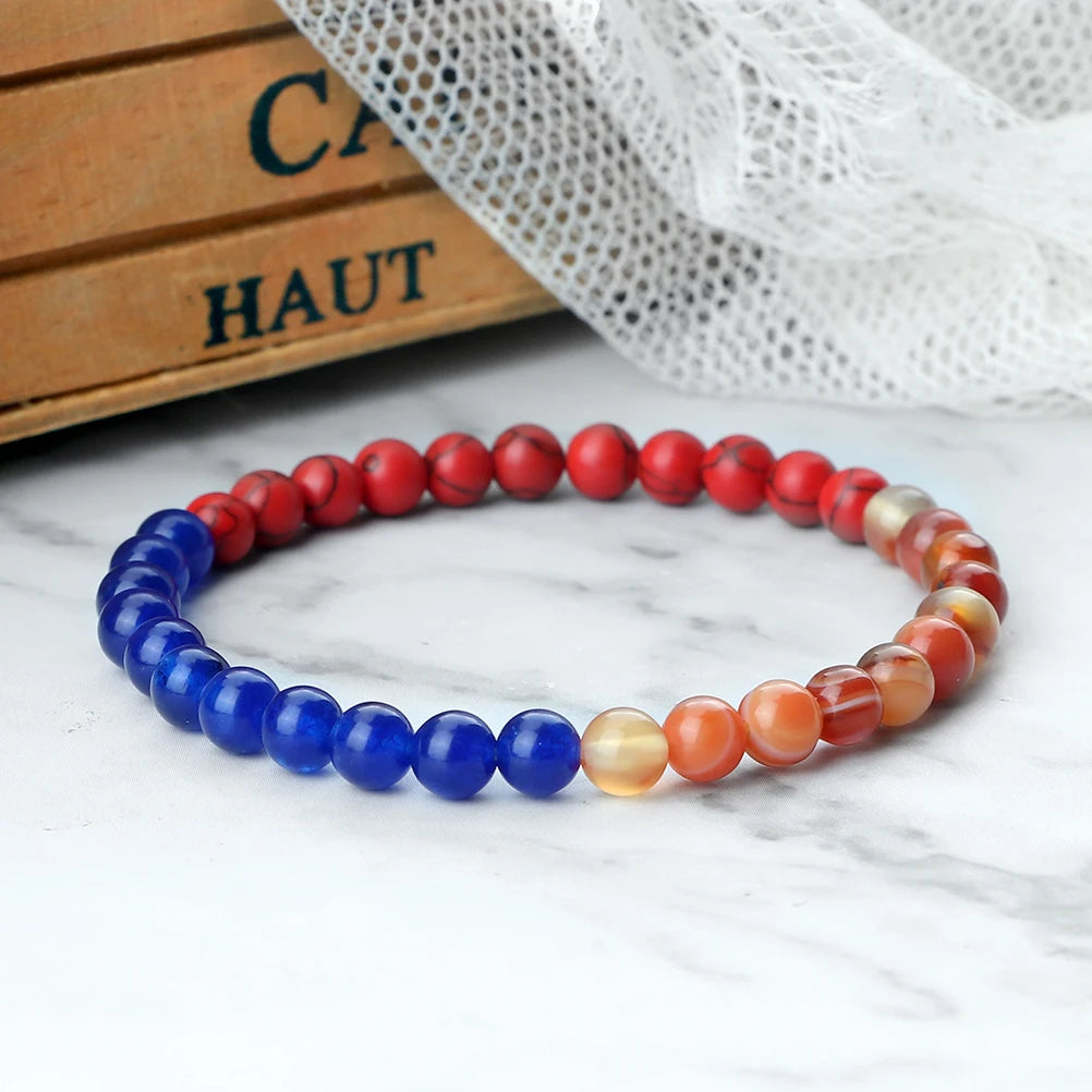 Bracelet Perles Bleu Blanc Rouge
